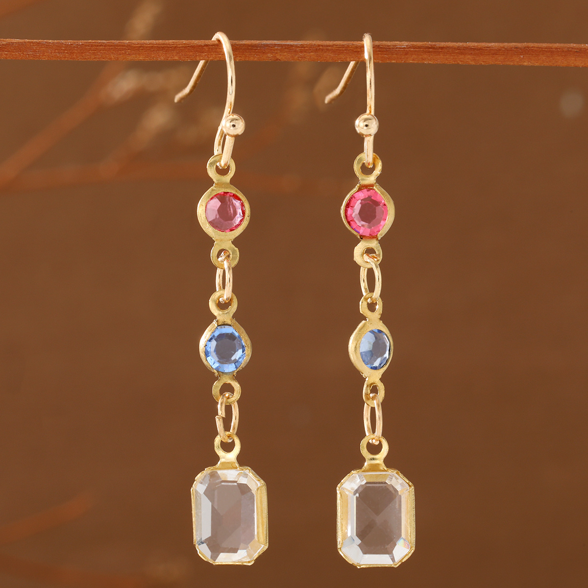 Women's Retro Style Long Chain Color-Block Dangle Earrings